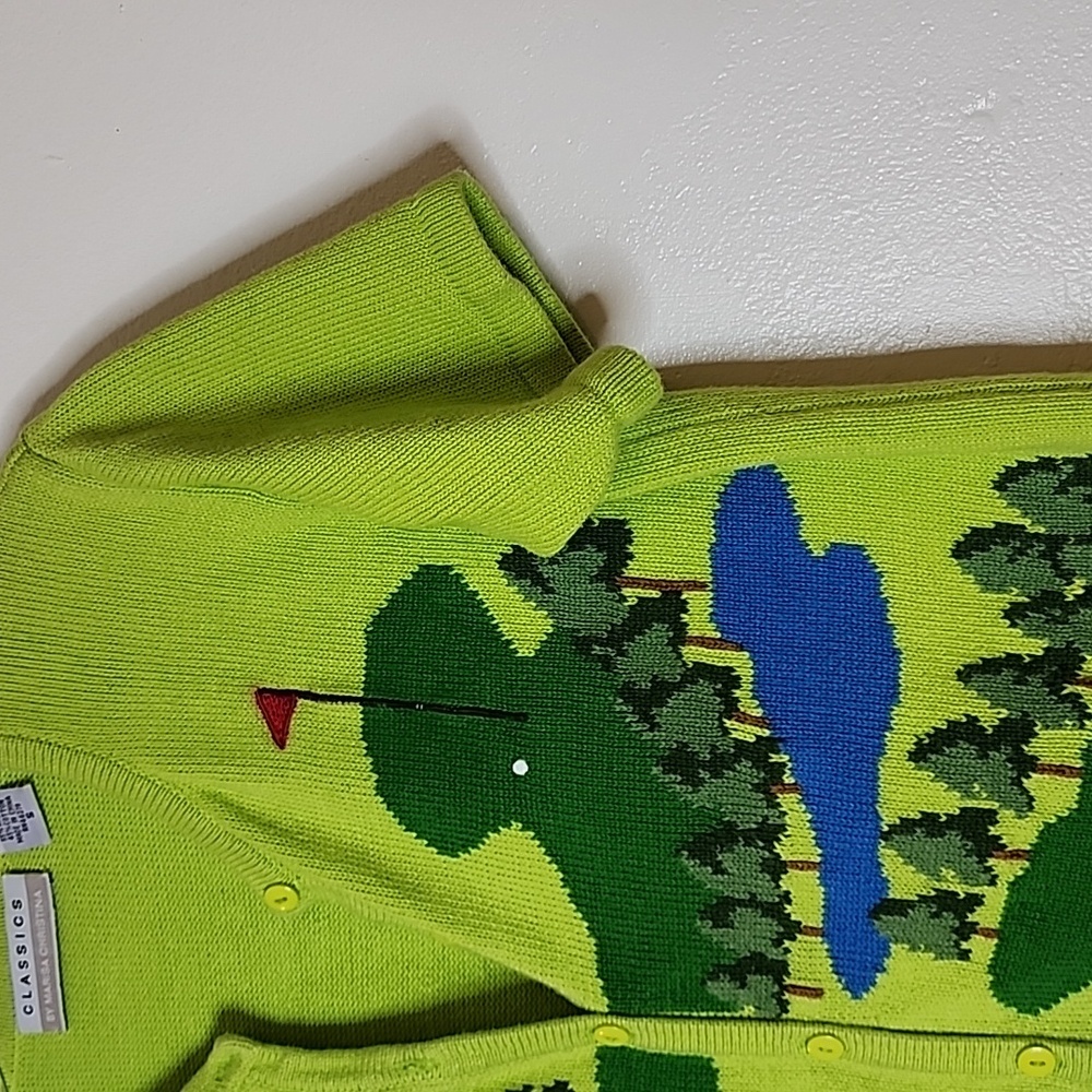 Vintage Classic Marisa Christina Green Golf Course Button Down Sweater Graphic - Picture 3 of 14